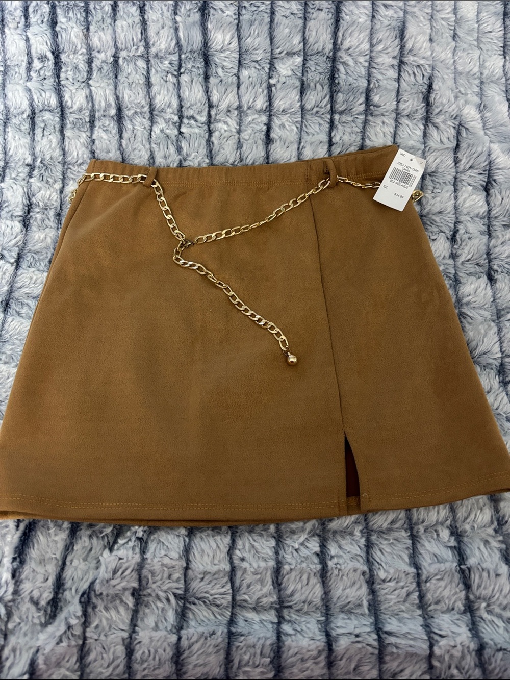 Rainbow Brown Mini Skirt with Gold Chain Detail